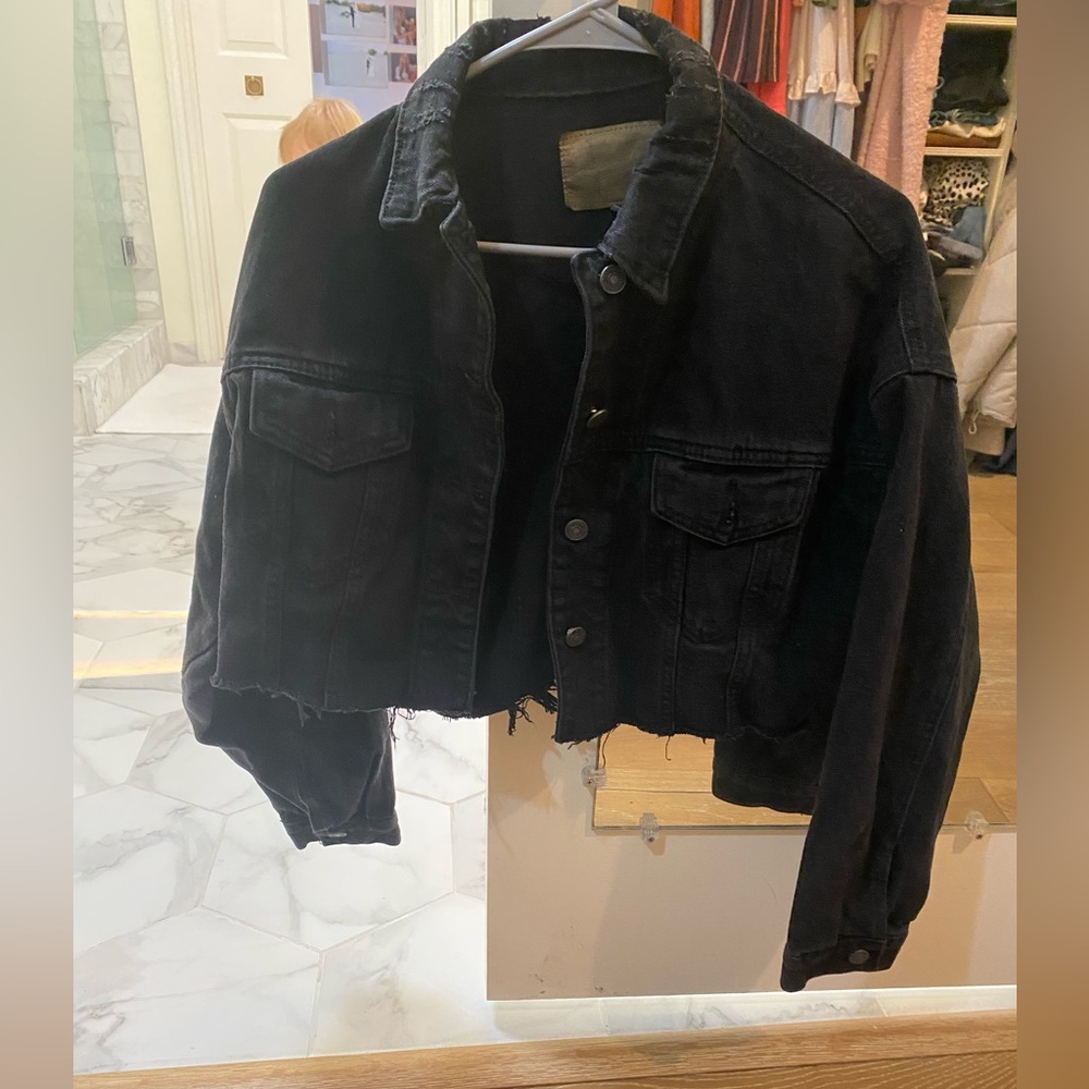 Cropped black denim jacket from ASOS
